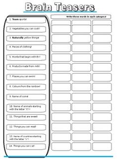 a printable worksheet with the words brainteasers on it