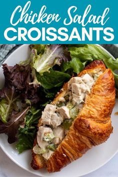 A white plate with a chicken salad croissant and some mixed greens on top. Chicken Salad Croissants, Croissant Sandwiches, Sandwiches Chicken, Tarragon Chicken Salad, The Best Chicken Salad, Chicken Salad Croissant, Best Chicken Salad, Tarragon Chicken, Picnic With Friends