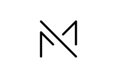 the letter m is made up of two thin lines, and it appears to be black