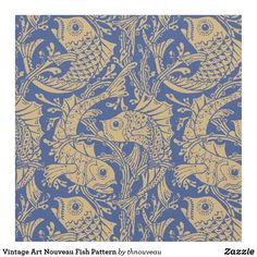 a blue and gold wallpaper with fish on it's back ground, in the middle