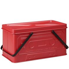 a red cooler sitting on top of a white background