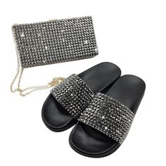 Color: Black shoes and bag, Size: 40 White Black Shoes, Rhinestone Shoes, Hair Hoop, Set Style, Hair Hoops, Pink Shoes, Shoes Color, Sandals Black, Bag Set