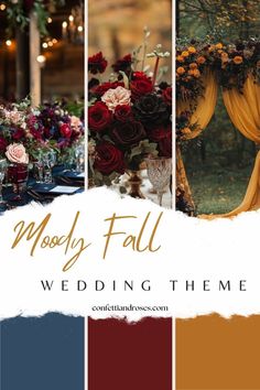 a wedding theme with red, yellow and purple flowers in the center is featured on this page