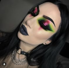 Colorful Goth Makeup, Glam Goth Makeup, Halloween Eyeshadow Looks, Goth Glam Makeup, Pastel Goth Makeup, Makeup Collage, Scene Makeup, Punk Makeup, Alt Makeup