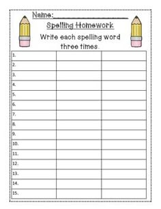 the spelling homework worksheet with pencils and numbers on it, which is also for