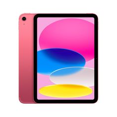 the new ipad air is shown in pink and blue, with an image of colorful circles on