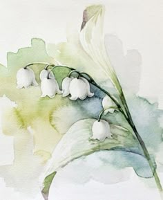 a watercolor painting of lily of the valley