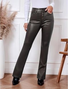 Fashion Trends // Show off your striking look wearing this high waist faux leather bell bottom.