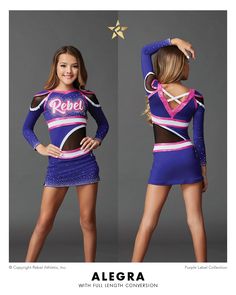 a girl in a cheerleader uniform posing for the camera with her hands on her hips