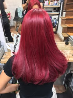 Bright Red Hair Medium Length, Deep Vibrant Red Hair, Light Cherry Red Hair Color, Red Hair And Red Dress, Red Hair Bright Cherry, Bright Cherry Red Hair, Pinky Red Hair, Red Medium Length Hair, Red Hair Color Bright