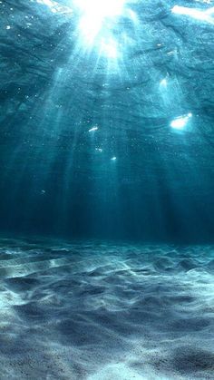 an underwater view of the ocean with sunlight coming through the water