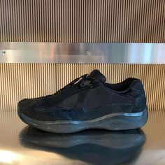 Prada Americas Cup, Weird Shoes, Americas Cup, Black Horse, Logo Design Creative, Crazy Shoes, Design Creative, Very Rare, All Black Sneakers