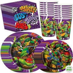 teenage mutant ninja turtles party supplies kit for 16 guests includes plates, cups and napkins