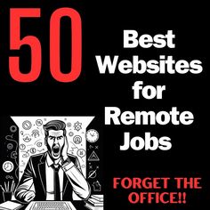 the front cover of 50 best website for remote jobs, with an image of a man working