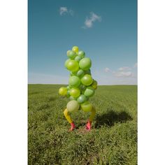 a man made out of balloons in the middle of a field