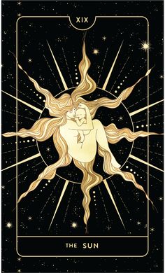 the sun tarot card in gold and black