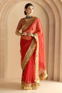 Boutique In Jalandhar #canada  , Maharani Designer Boutique , #punjabisuit #boutiquesuit #punjabiboutiquesuit #boutiquesuitonline #canada #vancover #surrey Red Georgette Saree, Gulabo Jaipur, Border Saree, Embroidered Saree