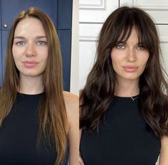 Different Fringe Styles, Long Neck Haircut, French Bangs Fine Hair, Layers With Short Curtain Bangs, Big Nose Haircut, Long Fringe Haircut, Wolfcut Straight Hair, Long Hair To Short Hair Before And After, Face Framing Fringe