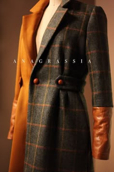 Tweed Coat for Women This pleated waist and knee-length coat is a timeless piece, handmade by Mary Grace Godfrey and will be as memorable in ten years as the first time it is worn. A stunning addition to the Anagrassia Atelier, the coat's high quality English tweed, English gold satin wool, and Italian leather cuffs literally bring the warmth of the fall and holiday season.  See chart for standard sizing. If you are unsure of a size or need petite/tall sizing, please email Mary Grace your measur Plaid Outerwear, Plaid Wool Coat, Knee Length Coat, Nyfw Street Style, Color Block Jacket, Coat For Women, Tweed Coat, Plaid Coat, Custom Jacket