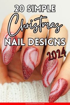 Christmas Nails Swirls, Red Christmas Nails Short Square, Abstract Holiday Nails, Simple Christmas Nail Designs, Christmas Nails Trendy, Trendy Christmas Nails, Simple Christmas Nail, Gel Nails Ideas, Simple Christmas Nails