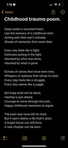 the poem is displayed on an iphone screen