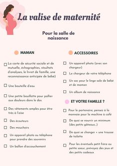 a pink poster with the words la valise de materntie in french and an image of a pregnant woman