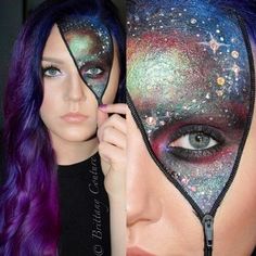 Special Effects Makeup Tutorials and Ideas | Makeup Tutorials http://makeuptutorials.com/25-unbelievable-special-effects-makeup-tutorials Zipper Halloween Makeup, Space Halloween, Makeup Zombie, Fantasy Make-up, Creepy Halloween Makeup, Halloween Makeup Ideas, Effects Makeup, Special Fx Makeup, Halloween Makeup Scary