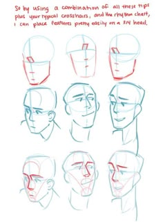 an image of how to draw heads with different angles and expressions on the front side