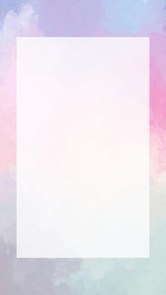 a pastel colored background with a white square in the middle and some clouds around it