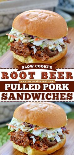 two pictures of pulled pork sandwiches with coleslaw and slaw