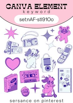 an image of a bunch of stickers on a white background with pink and purple colors