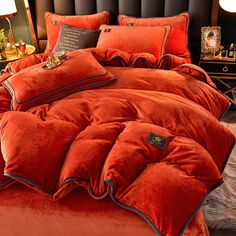 Ultra-Thick Luxury Winter Bedding Full Size Bed Comforter, Orange Duvet Covers, Flannel Bedding, Comfy Winter, Winter Bedding, Comforter Bedding Sets, Fitted Bed Sheets