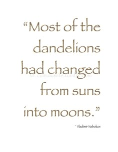 a quote that reads most of the dandelions had changed from suns into moons