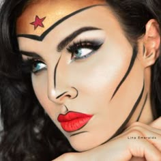 Comic Makeup, Zombie Make Up, Wonder Woman Makeup, Fantasy Make-up, Cartoon Makeup, Pop Art Makeup, Woman Makeup