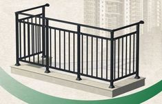 an image of a metal railing on the side of a building with buildings in the background