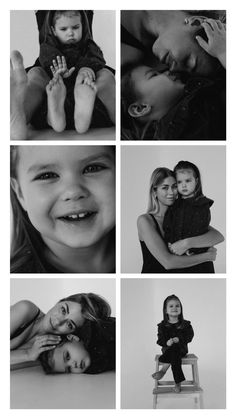 black and white photos of people with their faces in the same photo, one is holding a child