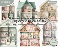 the paper doll house is shown in four different styles