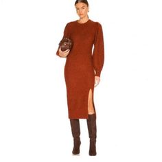 Questions? Leave A Comment Below! New Without Tags! Rag & Bone Women's Liana Sweater Dress Rust Size Large Merino Wool Alpaca New $450 Cozy Up This Amazingly Soft Liana Wool & Alpaca-Blend Sweater Dress From Rag & Bone Featuring Crewneck, Puff Sleeves And Split Hem In The Perfect Color. - By Rag & Bone - Liana Dress - Color: Rust - Size: Large - 51% Merino Wool, 32% Alpaca, 17% Polyamide - Dry Clean Only - Unlined - Pull-On Styling - Blouson Sleeves With Banded Cuffs - Notched Hem - Fuzzy Knit F Ribbed Midi Dress, Rust Dress, Long Sleeve Sweater Dress, Sweater Dress Midi, Rag And Bone, Long Sleeve Midi, Knit Midi Dress, Wool Dress, Long Sleeve Midi Dress