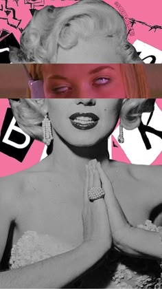 marilyn monroe collage with pink background and black and white image in the bottom right corner