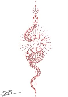 a line drawing of a snake with the sun coming out from its mouth and on top of it's head