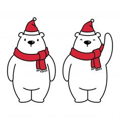 two polar bears wearing hats and scarfs