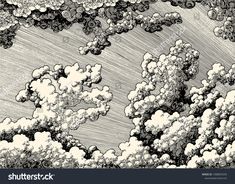 black and white drawing of clouds in the sky