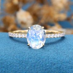 Oval cut Moonstone Half eternity Engagement Ring Eternity Engagement Ring, Moonstone Engagement Ring, Rings Engagement, Yellow Gold Engagement Rings, White Gold Engagement Rings, Ring Metal, Moonstone Ring, Moissanite Diamonds, Perfect Ring