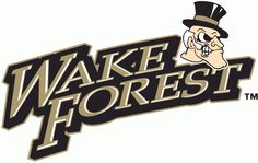 the wake forest logo is shown in black and gold with an image of a man wearing a top hat