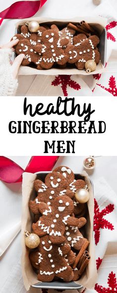 gingerbread cookies in a box with christmas decorations