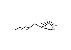 the sun is setting on top of a mountain line art drawing, simple line drawings, cool lines, minimalist paintings, landscape design, graphic design illustration, creative, person, doodles, logo, mountains, sketch