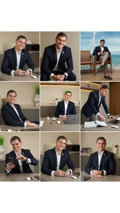 a man in a suit sitting at a desk