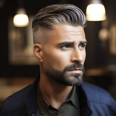 Swept Back Hair with Gentle Fade Short Sides Long Top, Crew Cut Haircut, Top Haircuts For Men, Short Fade Haircut, Swept Back Hair, Mens Hairstyles With Beard, Hairstyle Tips, Quiff Hairstyles, Long Hair On Top