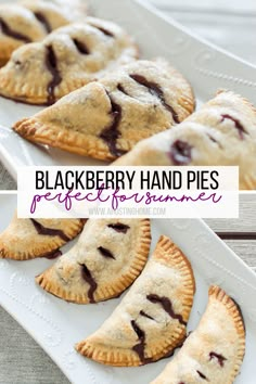 blackberry hand pies on a white plate with text overlay