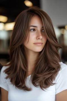 Discover 17 top front layered haircuts for long hair! Perfect for adding dimension and style to your look. 💇�‍♀️✨ #FrontLayers #LongHairInspo Side Parted Haircut, Front Layered Haircuts, Layered Haircuts For Long Hair, Middle Hair, Straight Layered Hair, Hair Print, Haircuts For Long Hair With Layers